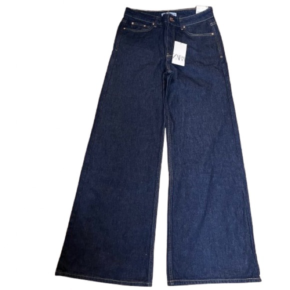 Zara Women's Flare Wide Leg Jeans - Dark Blue - Picture 4 of 10